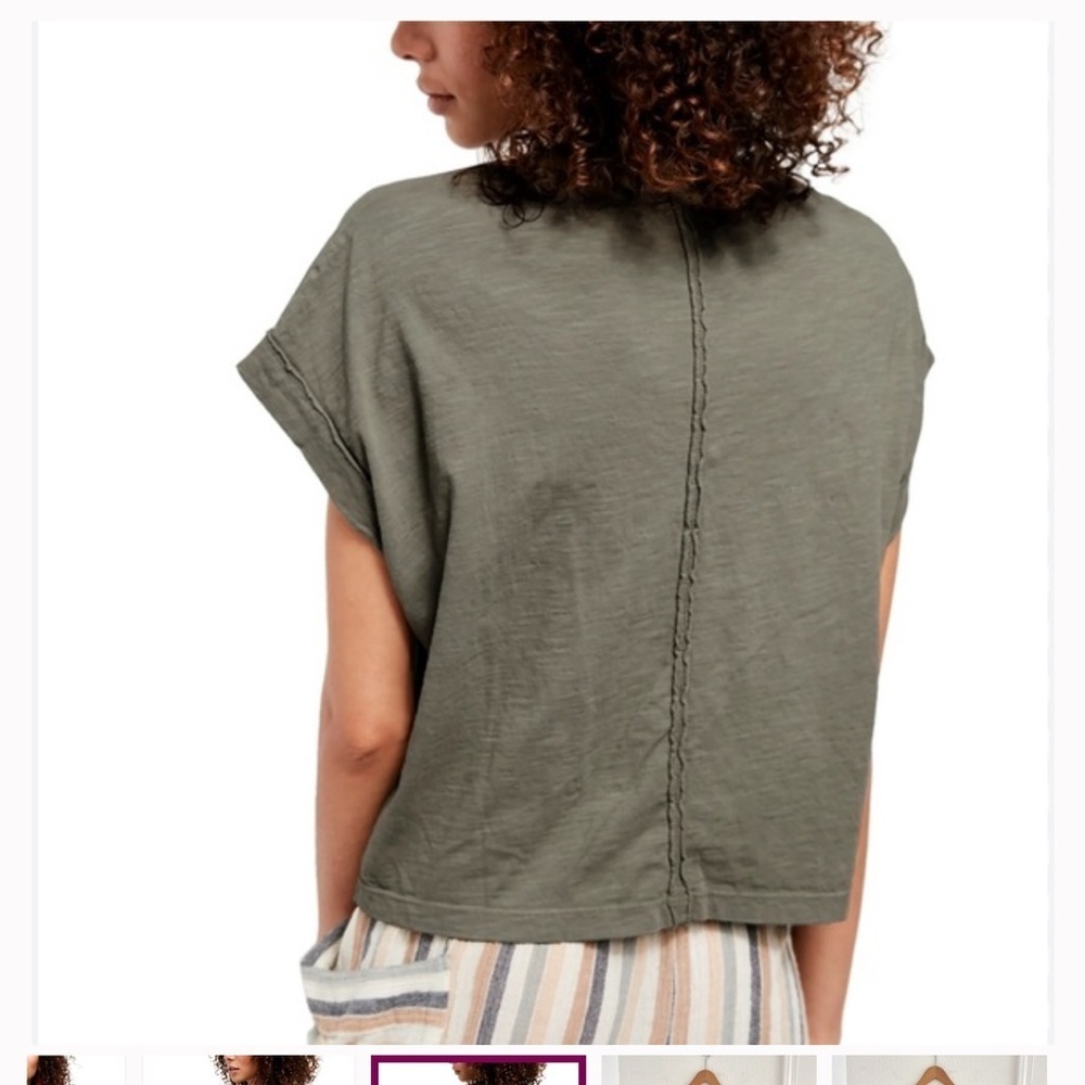 We The Free people tee olive faded green moss cap short sleeve boho loose top - Picture 5 of 8